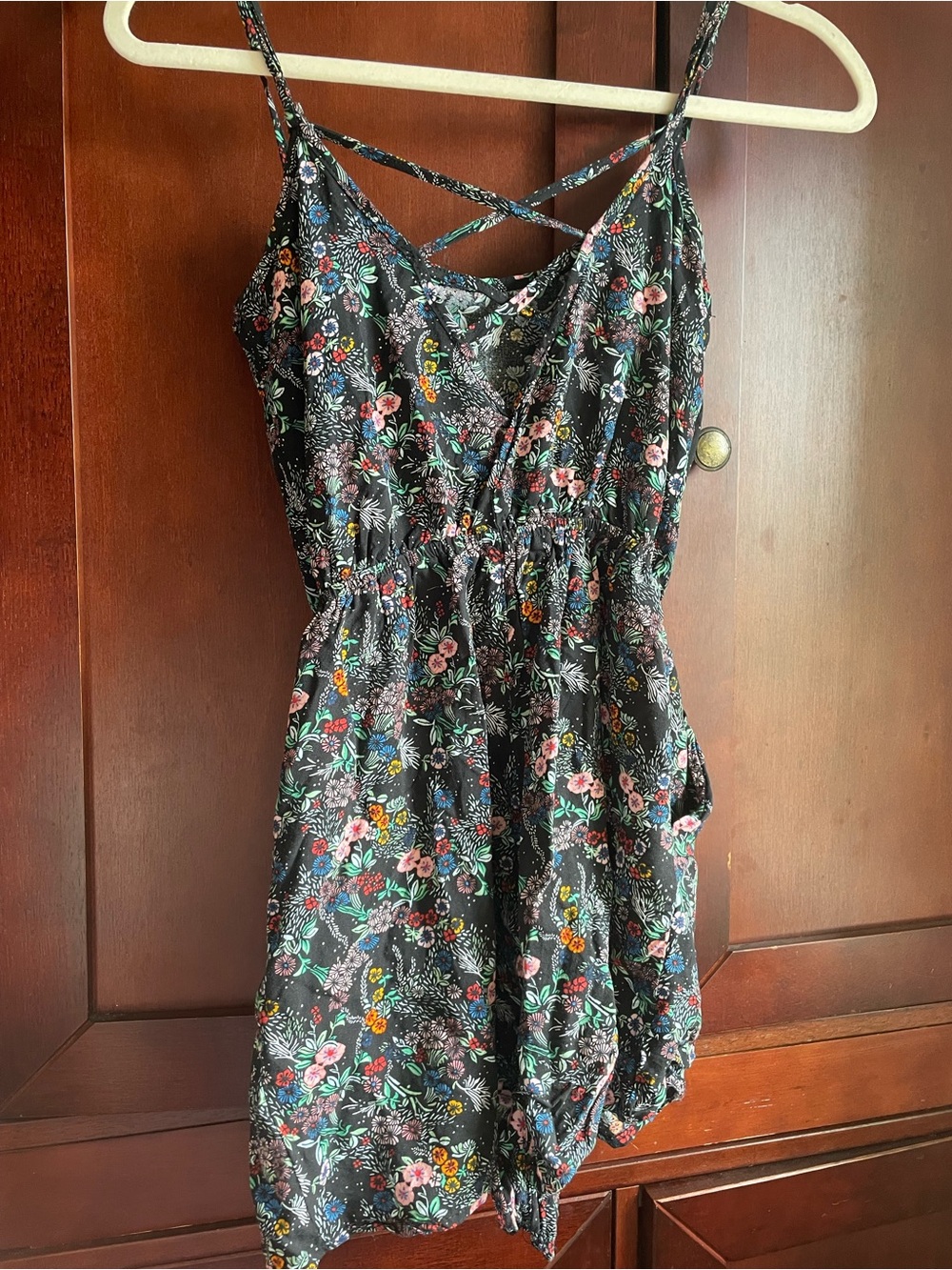 Black Floral Romper, Pink, Orange & Blue Bouquet Print Size 4 / H & M Divided